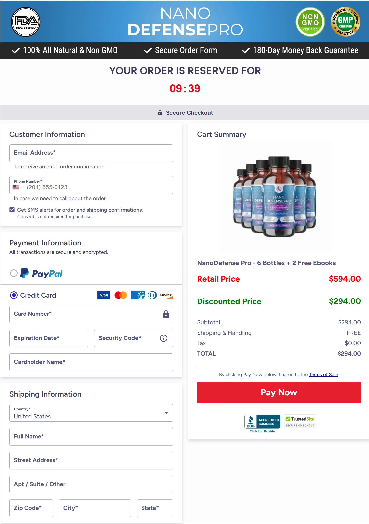 NanoDefense Pro checkout page